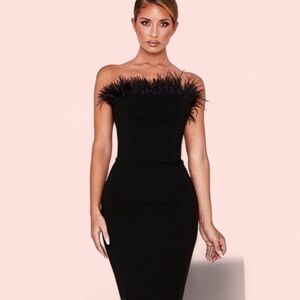 House of CB Black Strapless Feather Dress